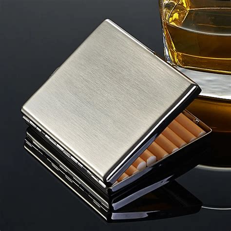 cigarette box metal|men's stainless steel cigarette case.